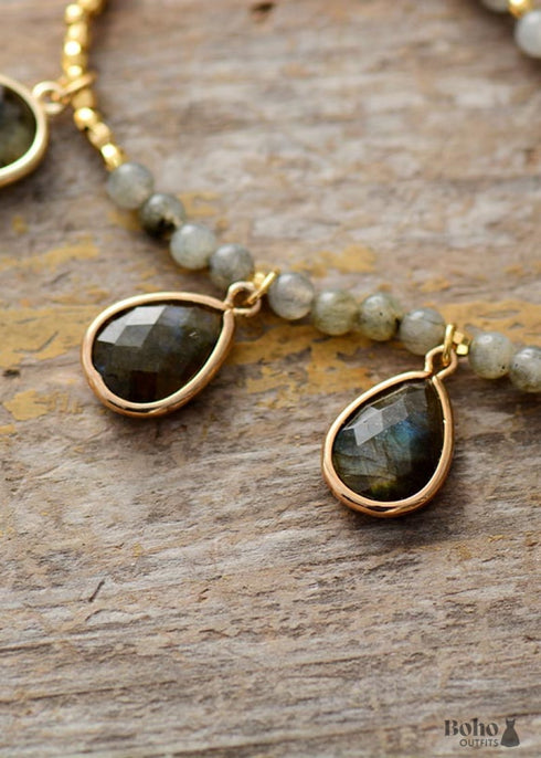 Boho Necklace, Labradorite, Rhinestone